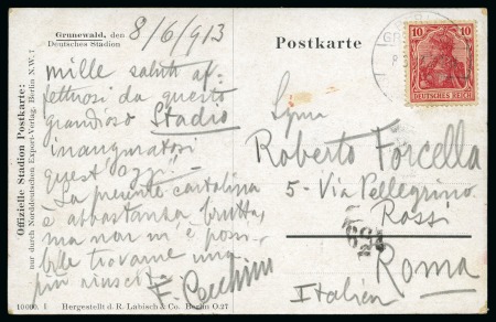 Stamp of Olympics » 1916 Berlin 1913 (Jun 8) Picture postcard of the stadium with 10pg tied "BERLIN / GRUNEWALD / DEUTSCHES / STADION"