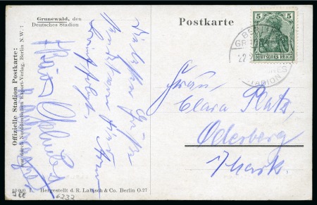 Stamp of Olympics » 1916 Berlin 1913 (Jun 22) Picture postcard of the stadium with 5pg tied by "BERLIN / GRUNEWALD / DEUTSCHES / STADION" cds