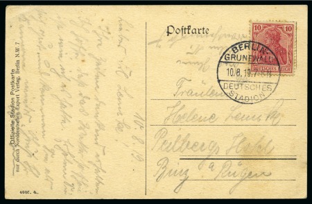 Stamp of Olympics » 1912-1916 Intervening Championships 1919 (Aug 10) Picture postcard of the stadium with "BERLIN / GRUNEWALD / DEUTSCHES / STADION" cds