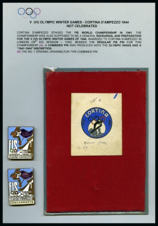 Stamp of Olympics » 1944 Cortina d'Ampezzo (Cancelled) 1936-44, Winter Olympics / FIS collection written up incl. original hand-painted essay for the 1941 Cortina badge