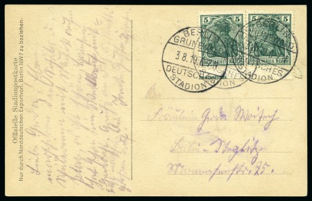 Stamp of Olympics » 1917-1920 Intervening Championships 1919 (Aug 3) Official stadium postcard with "BERLIN / GRUNEWALD / DEUTSCHES / STADION" cds