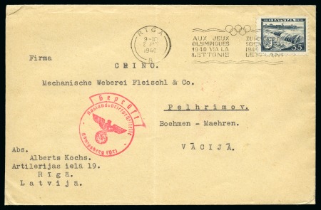 Stamp of Olympics » 1940 Helsinki (Cancelled) 1940 (Jan 2) Envelope with Riga "AUX JEUX / OLYMPIQUES / 1940 VIA LA / LETTONIE" code B slogan cancel
