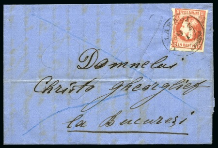 Stamp of Romania » 1868-70 Prince Carol I - New Currency fully paid cover bearing single franking 18 Bani