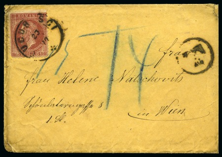 Stamp of Romania » 1872 Prince Carol I - Perforated 1877 single franking  cover bearing 1872  issue 15 Bani red-brown