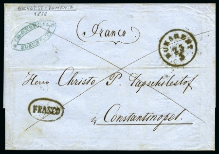 Stamp of Romania » Austrian Levant Post Offices Bucharest :  1858 Prepaid cover from Bucharest to Constantinople