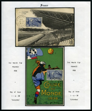 Stamp of Thematics » Sport and Games » Football 1938 WORLD CUP: Collection written up in an album, with 1F75 proof, picture postcards, autographs, etc.