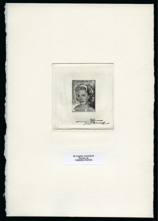 Stamp of Colonies françaises » Monaco ca1956 Princesse Grace, essai de coin en noir, signé