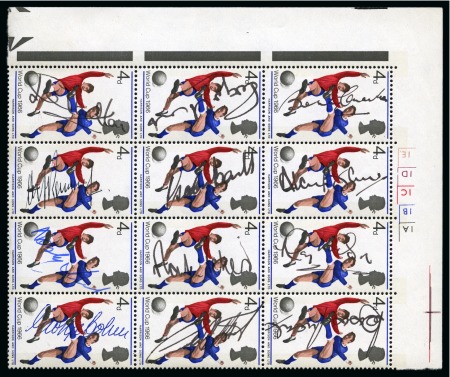Stamp of Thematics » Sport and Games » Football 1966 WORLD CUP: GB World Cup set of three in blocks of 12 with each stamp SIGNED BY THE ENGLAND TEAM
