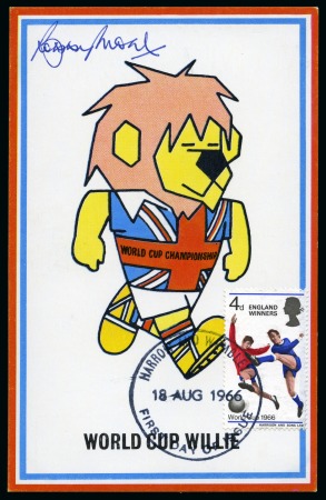 Stamp of Thematics » Sport and Games » Football 1966 WORLD CUP: Bobby Moore autograph on World Cup Willie postcard