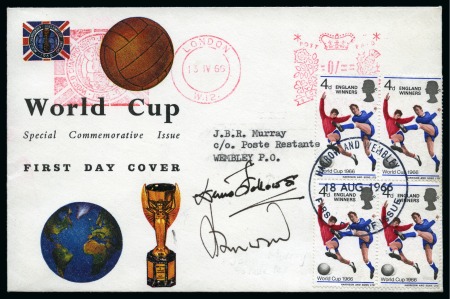 Stamp of Thematics » Sport and Games » Football 1966 WORLD CUP: First day cover with World Cup machine frank and signed Lord Harewood (FA President) and Denis Fellows (FA Secretary) 