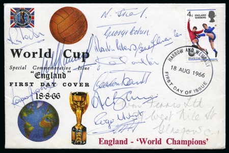 Stamp of Thematics » Sport and Games » Football 1966 WORLD CUP: Official illustrated first day cover signed by the England team incl. Alf Ramsey and Bobby Moore