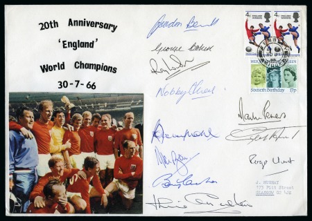Stamp of Thematics » Sport and Games » Football 1966 WORLD CUP: Home made "20th Anniversary" cover signed by the winning England team
