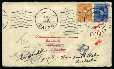 Stamp of Saudi Arabia » Incoming Mail  1931 Re-Directed From Riyadh: Cover sent from Egypt