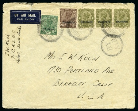 Stamp of Saudi Arabia » Incoming Mail  1936-46 Air mail via Bahrain to USA, franked Bahrain