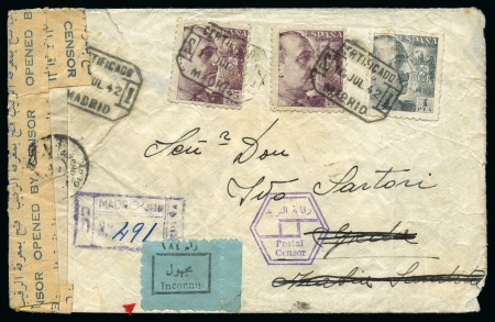 Stamp of Saudi Arabia » Incoming Mail  1942, Jeddah "Inconnu" label. Incoming registered cover