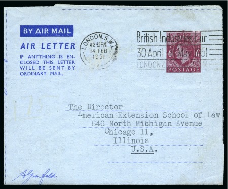 Stamp of Saudi Arabia » 1934 Kingdom Issues to date 1951 Diplomatic mail via UK to USA: British Air Letter from a staff member at the British Embassy in Jeddah