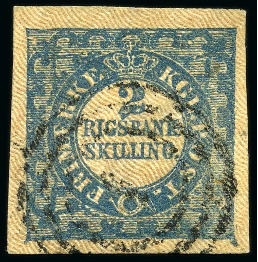 Stamp of Denmark » 2 Rigsbank Skilling 2Rbs Blue, Ferslew Printing, plate I, N°48, type 10,