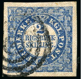 Stamp of Denmark » 2 Rigsbank Skilling 2Rbs Blue, Thiele Printing, plate II, N°72, type 6,