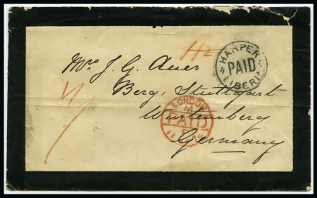 Stamp of Liberia 1874 Mourning envelope to Germany with fine HARPER