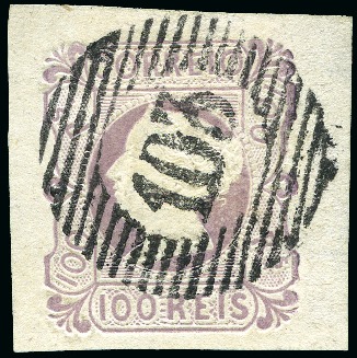 Stamp of Portugal 1853 100r lilac with good tolarge margins cancelled