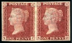 Stamp of Great Britain » 1854-70 Perforated Line Engraved 1865 1d Carmine-Rose "Royal Reprint" pl.66 NC-ND imperf. pair