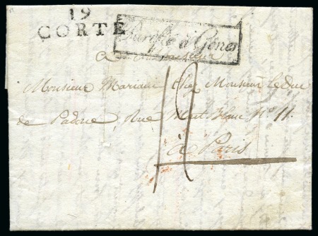 Stamp of France 1814 Pli pour Paris avec 19/CORTE cachet et Purifié