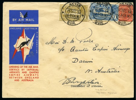 Stamp of Burma 1934 (Dec 15) Imperial Airways & Qantas Akyab-Darwin airmail