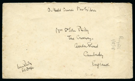 Stamp of Saudi Arabia » French Military Post Office 1918 OFS (One Field Service) cover sent by H. St. John Philby from Riyadh (1.8) via "KOWEIT"