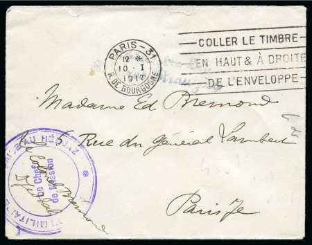 Stamp of Saudi Arabia » French Military Post Office 1917, French Military Mission, stampless envelope from "Mission Militaire Francaise au Hedjaz / Le Chef de Mission"