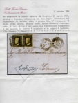 Stamp of Italian States » Sicily 1859, 1 gr. bruno olivastro, I tavola, II stato, coppia proveniente dalle posizioni 67 (ritoccato) e 68, margini stupendi, usata su lettera