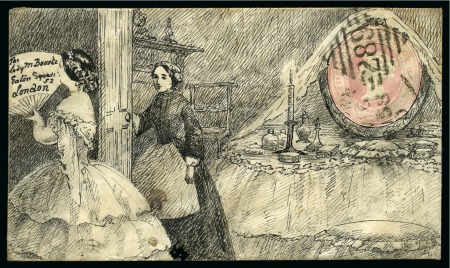 Stamp of Great Britain » Hand Illustrated and Printed Envelopes 1858 Exquisitely drawn pen & ink design, addressed