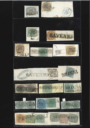 Stamp of Italian States » Papal States 1852 Cancellation selection of 17 fragments with d