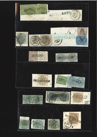 Stamp of Italian States » Papal States 1852 Cancellation selection of 16 fragments with d