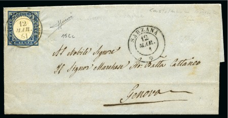 Stamp of Italian States » Sardinia 1855-63 20c Greyish blue tied by CASTELNUOVO LEVAN