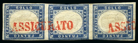 Stamp of Italian States » Sardinia 1855-63 Issue group of 3 items incl. 20c vert. str