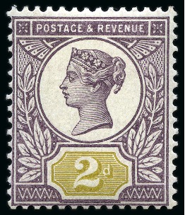 Stamp of Great Britain » 1855-1900 Surface Printed 1899 2d Colour trial with head plate in purple and duty plate in olive