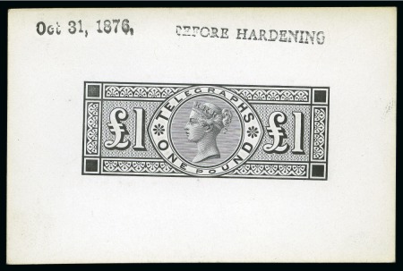 Stamp of Great Britain » Telegraphs 1876 £1 Telegraphs De La Rue die proof in black on glazed card