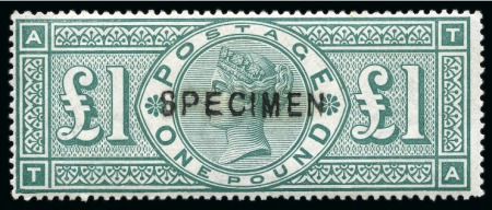 Stamp of Great Britain » 1855-1900 Surface Printed 1891 £1 Green TA with SPECIMEN overprint, showing the broken frame variety
