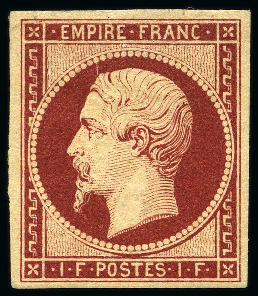 Stamp of France 1F carmin foncé Empire NON DENTELE, neuf avec gomme,