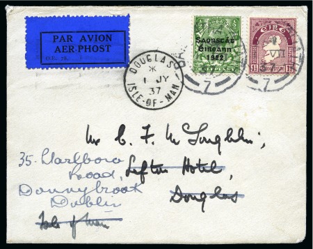 Stamp of Ireland » Airmails 1937 (Jul 1) Aer Lingus First Season of Summer Flights to Isle of Man, collection incl. first flight cover