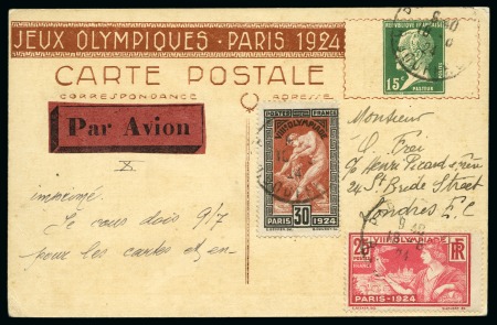 Stamp of Olympics » 1924 Paris » Postcards 1924 "Blanche" illustrated postal stationery card depicting runner, used with Olympics stamps