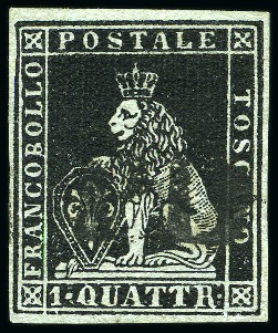 Stamp of Italian States » Tuscany 1851-52 1q Black, large margins all around and neatly