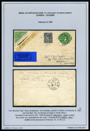 Stamp of Ireland » Airmails 1929 (Feb 8) Irish acceptance for "First Air Flight to North Africa", pair of identical covers