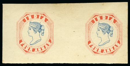 Stamp of India 1891 4a Red and Blue reprint with essay head in pair
