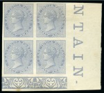 Stamp of India 1869 1/2a Colour trials in pale blue (as issued) and pale chalky blue in blocks of four