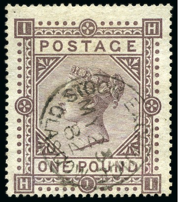 Stamp of Great Britain » 1855-1900 Surface Printed 1867-83 Wmk MC £1 Brown-Lilac HI with neat Stock Exchange cds