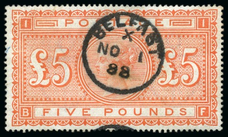 Stamp of Great Britain » 1855-1900 Surface Printed 1867-83 Wmk Anchor £5 orange BF with Belfast cds