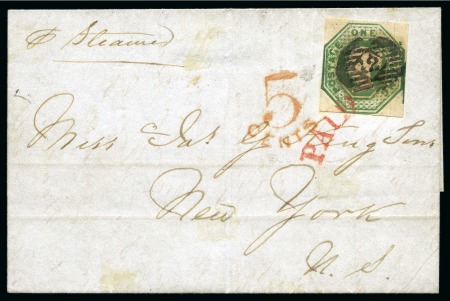 Stamp of Great Britain » 1847-54 Embossed 1853 (May 6) Wrapper from London to the USA with 1847-54 1s green