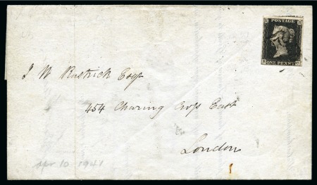 Stamp of Great Britain » 1840 1d Black and 1d Red plates 1a to 11 1841 (Apr 10) Lettersheet from Wolverhampton to London with 1840 1d black pl.9