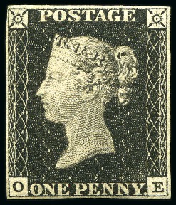 Stamp of Great Britain » 1840 1d Black and 1d Red plates 1a to 11 1840 1d Black pl.1a OE with close to fine margins, unused